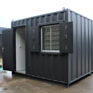ModiBox de acero oficina caseta de 10 × 8 pies — conversión de contenedor compacta, vista exterior
