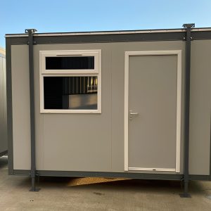 Jackleg plastisol caseta de 12 × 10 pies — oficina portátil de planta abierta, vista exterior