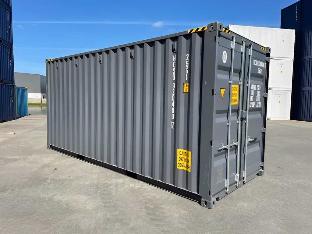 High Cube contenedor de 20 pies — (9′6″ High) un viaje — sellado contra viento y agua, vista exterior