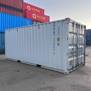 Contenedor de 20 pies — (Blanco) un viaje — sellado contra viento y agua tipo Conex, vista exterior