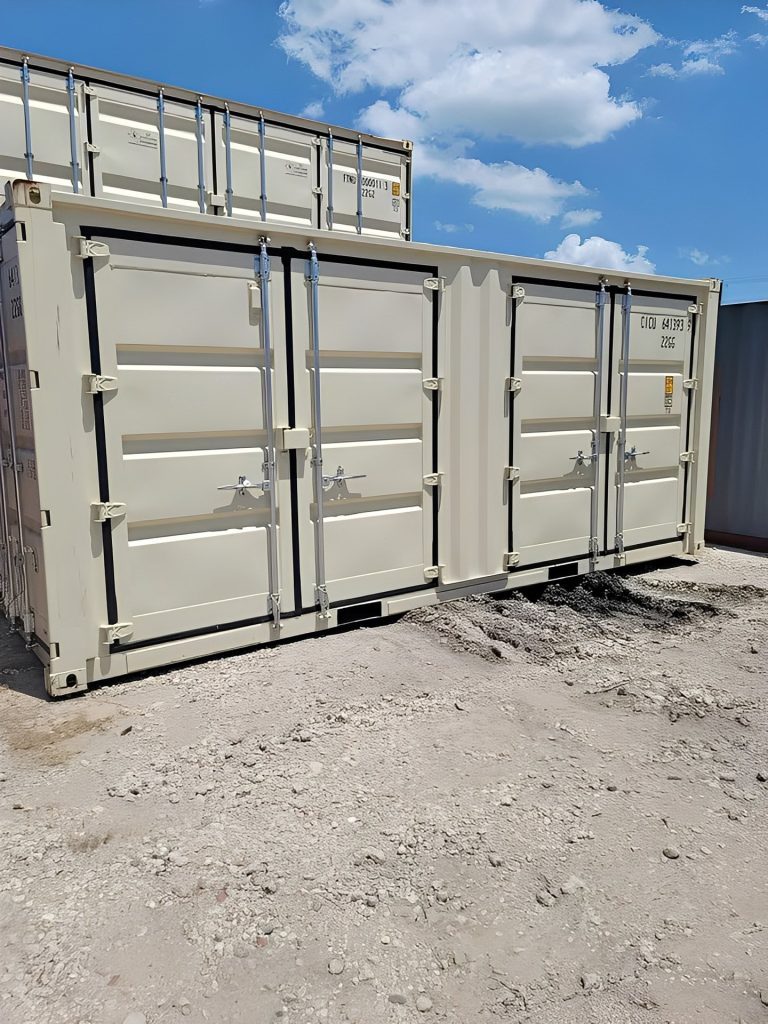 Contenedor de apertura lateral de 20 pies — puertas laterales abatibles dobles — un viaje, sellado contra viento y agua, vista exterior