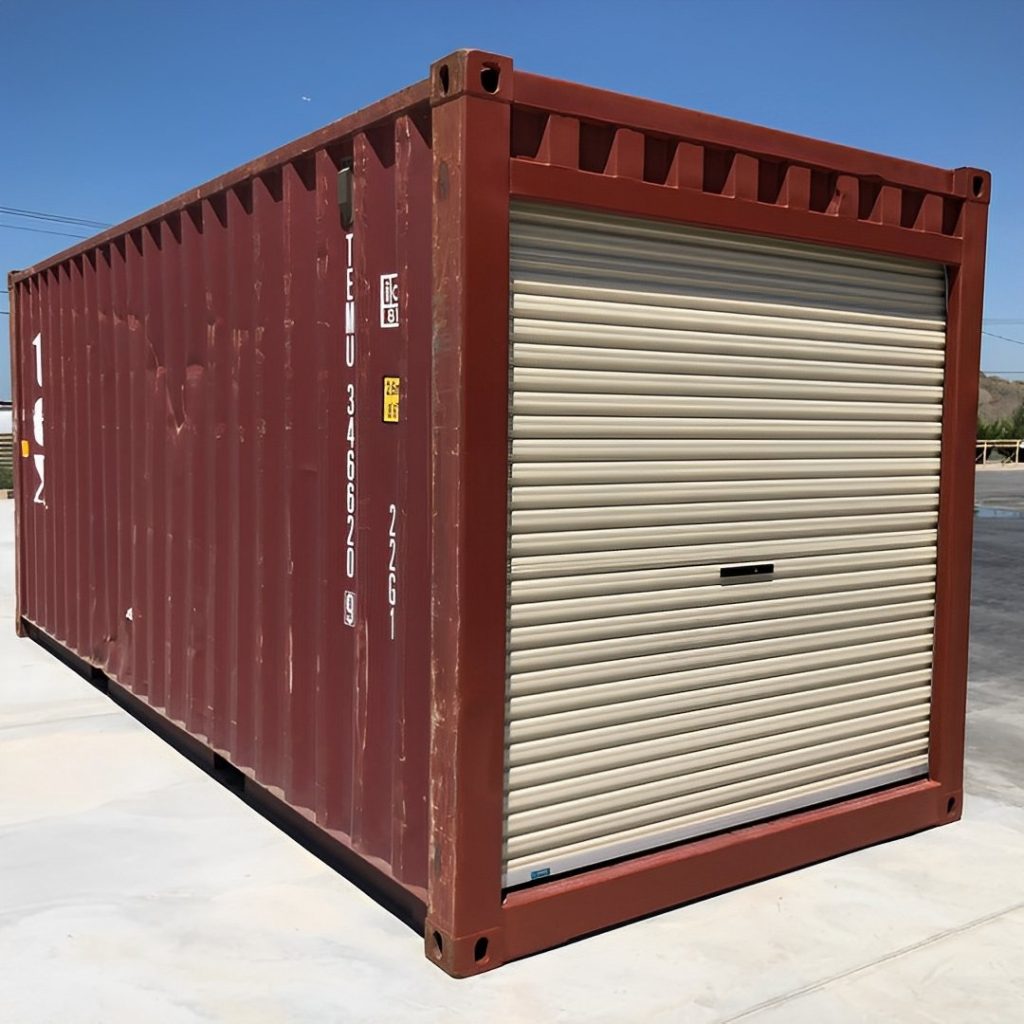 Contenedor con S4 puerta enrollable usado de 20 pies — resistente a la intemperie almacenamiento, vista exterior