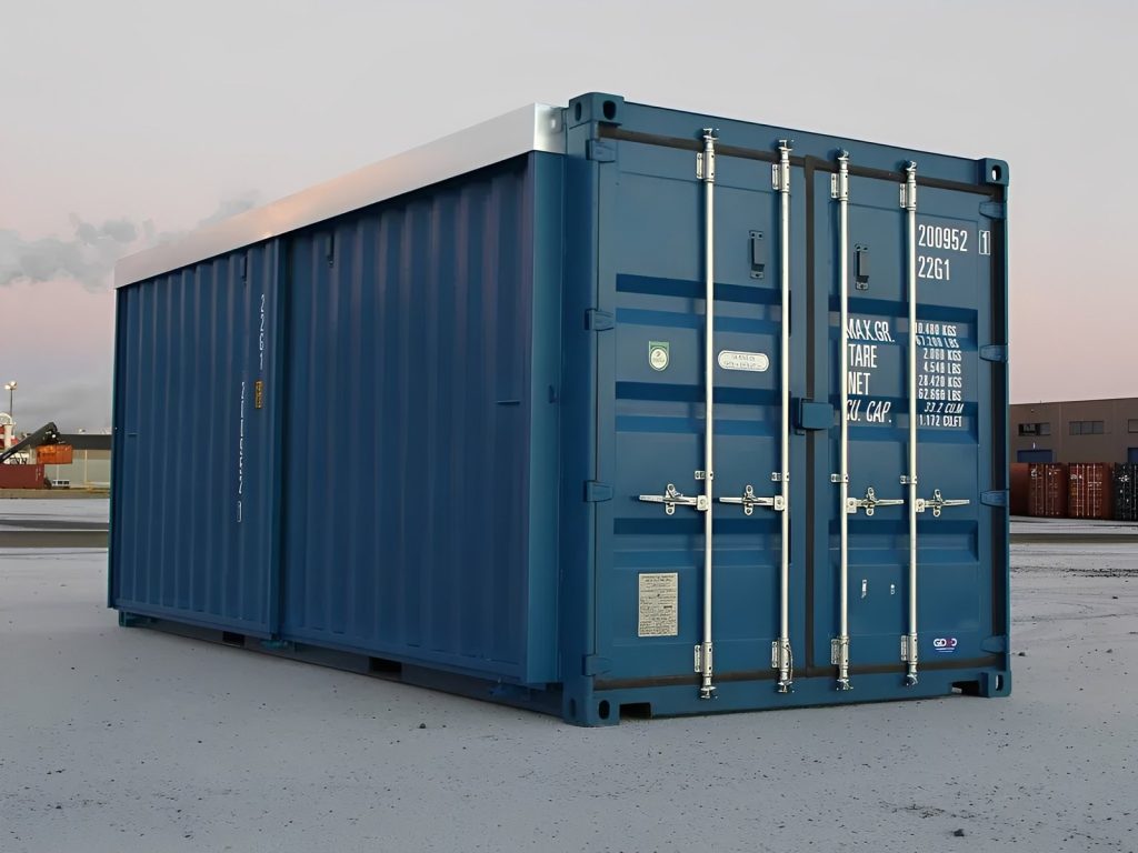 High Cube contenedor con puerta corrediza un viaje de 20 pies — IBC almacenamiento, vista exterior