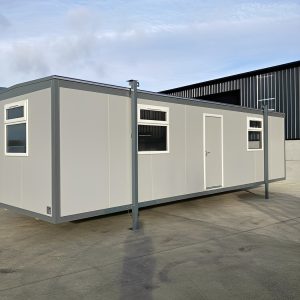 Jackleg plastisol oficina caseta de 32 × 10 pies — aislado portátil espacio de trabajo, vista exterior