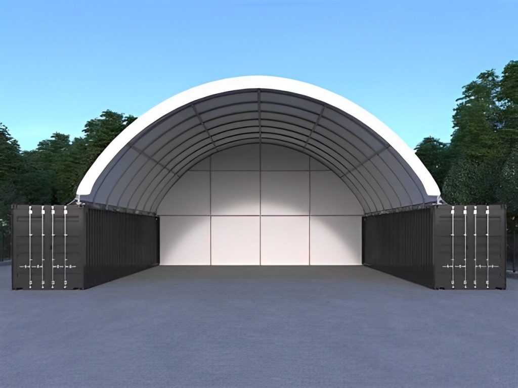 Cubierta para contenedores (10 x 6m) de 33 × 20 pies — de gran altura libre PVC kit de cubierta, vista exterior
