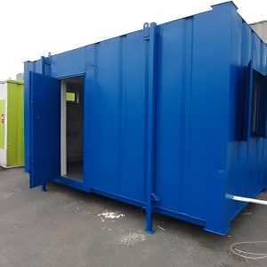 Caseta comedor con baño antivandálica de 16 × 9 pies — módulo de servicios aislado, vista exterior