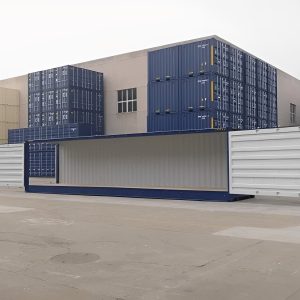 Apertura lateral completa contenedor de 40 pies — High Cube (9′6″) — un viaje, sellado contra viento y agua, vista exterior