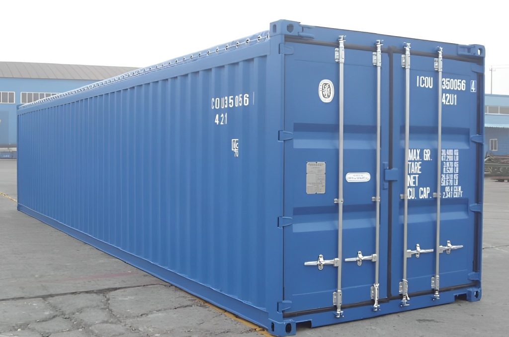 Contenedor nuevo de techo abierto de 40 × 8 pies — techo de lona para carga con grúa, vista exterior
