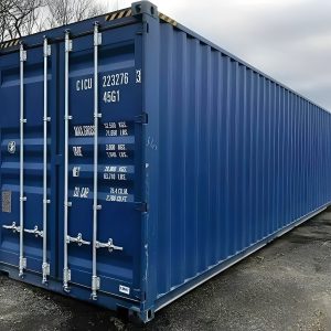 High Cube contenedor de 40 pies — (9′6″ High) un viaje — sellado contra viento y agua tipo Conex, vista exterior