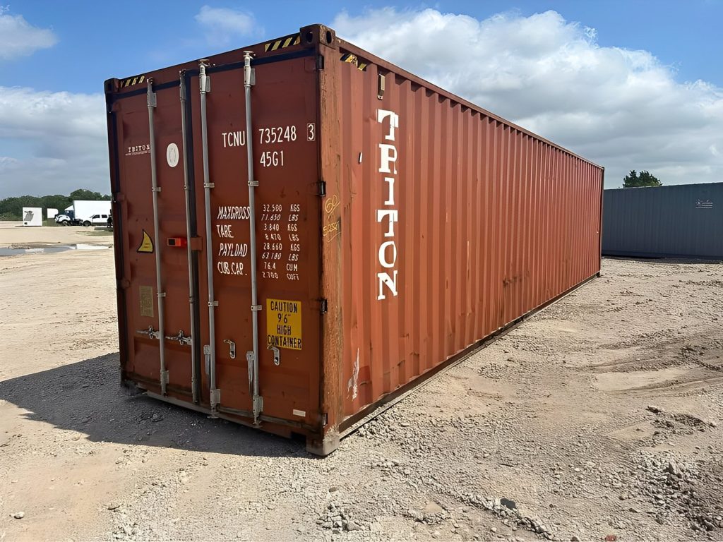 High Cube contenedor usado de 40 pies — apto para carga, sellado contra viento y agua, vista exterior