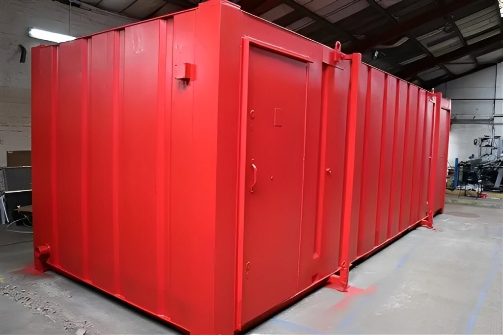 4+1 módulo de baños (RAL 3020 Rojo) antivandálico — Jackleg de obra módulo sanitario, vista exterior