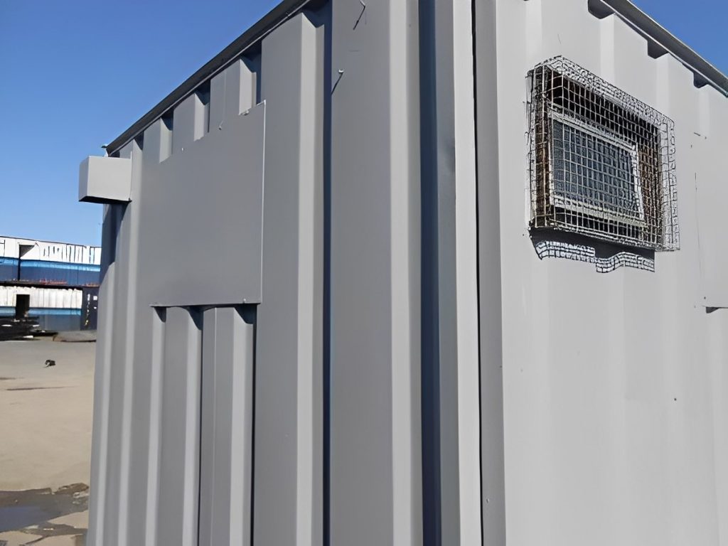 2+1 módulo de baños de 12 × 9 pies — caseta de baños portátil de tres cubículos, vista exterior
