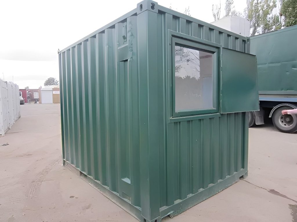 De acero oficina caseta antivandálica de 10 × 8 pies — con calefacción oficina de obra portátil, vista exterior