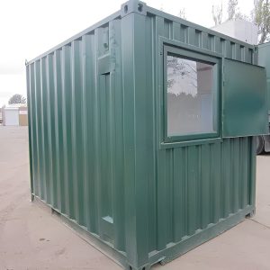 De acero oficina caseta antivandálica de 10 × 8 pies — con calefacción oficina de obra portátil, vista exterior