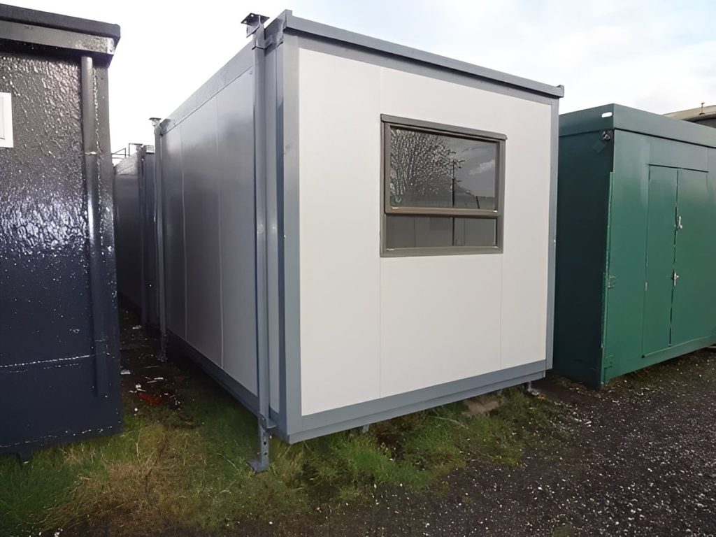 Plastisol oficina de obra de 12 × 9 pies — Gris de acero caseta portátil, vista exterior