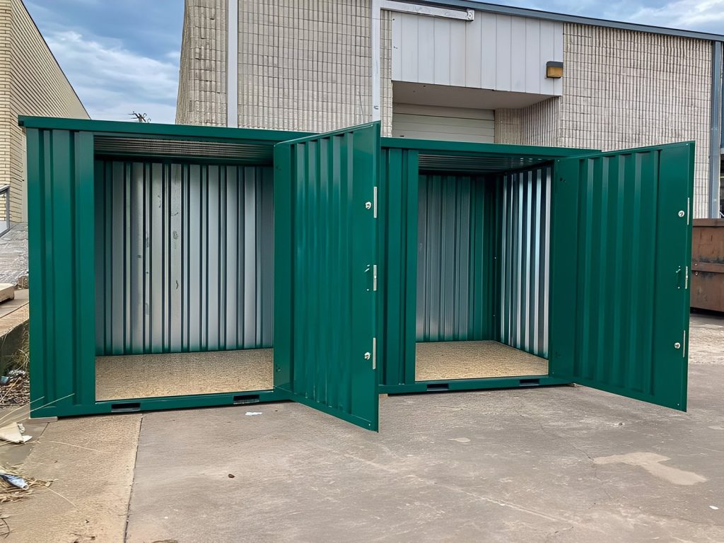 Unidos lateralmente conjunto de contenedores desarmable de 3 × 4.2 m — con pintura en polvo doble almacén, vista exterior