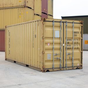 Contenedor usado de 20 pies — sellado contra viento y agua tipo Conex, vista exterior