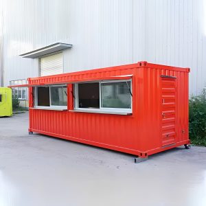 Contenedor comercial para restaurante o cafetería de 20 pies — módulo llave en mano, vista exterior