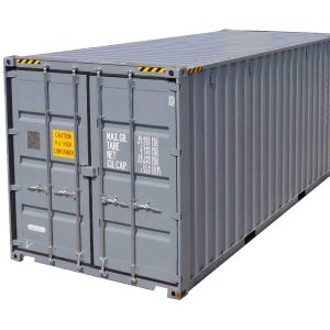 High Cube contenedor usado de 20 pies — grado A (9′6″) — sellado contra viento y agua tipo Conex, vista exterior